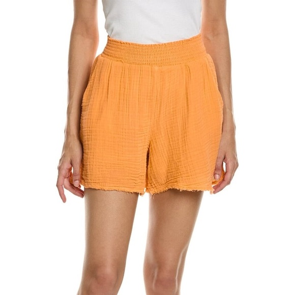 Michael Stars Sia Short in Marmalade Orange Smocked Double Gauze Crinkle Small - Picture 2 of 9